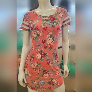 Salmon Pink Floral Bodycon Dress